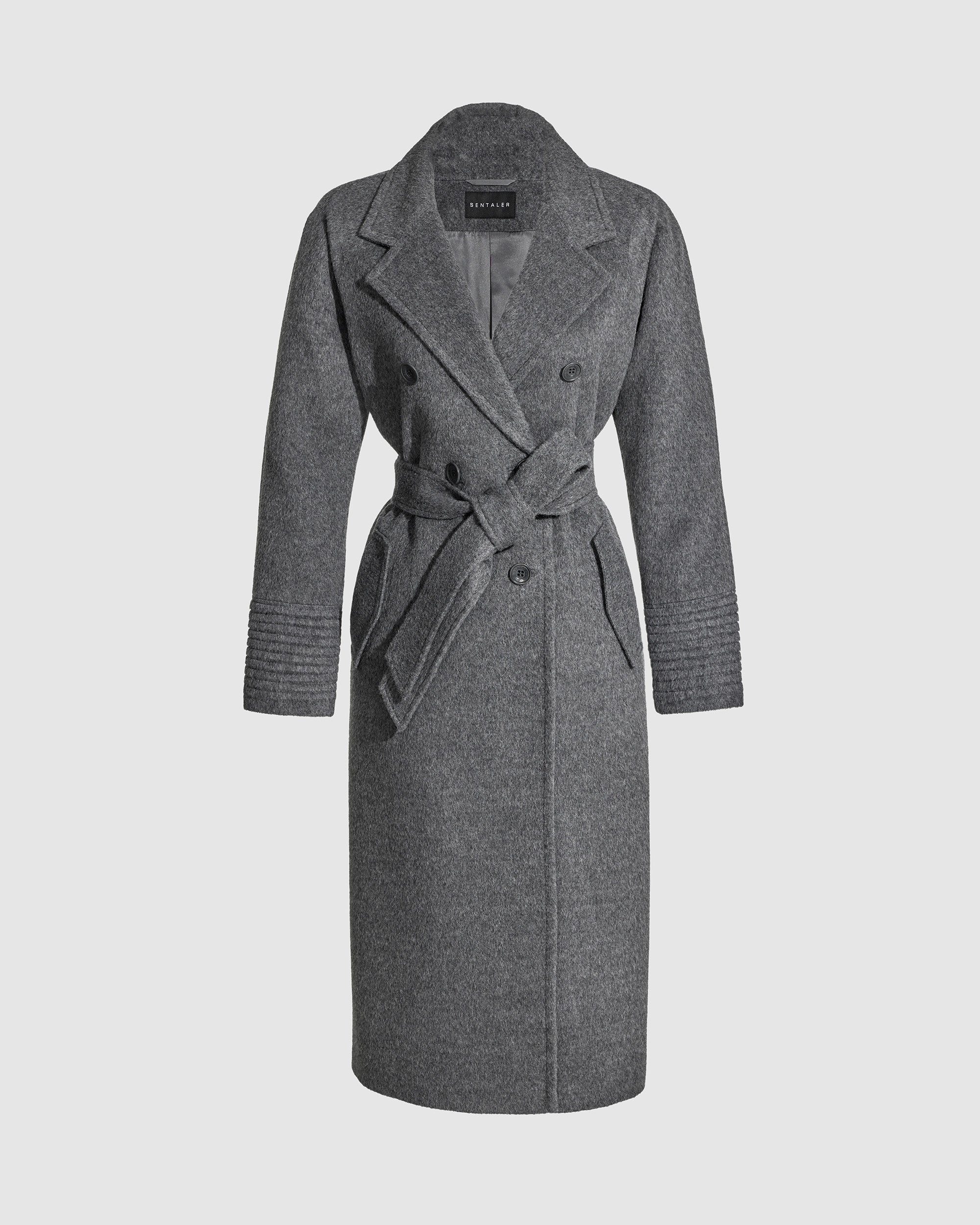 Double Breasted Notched Collar Grey Mélange Coat | SENTALER