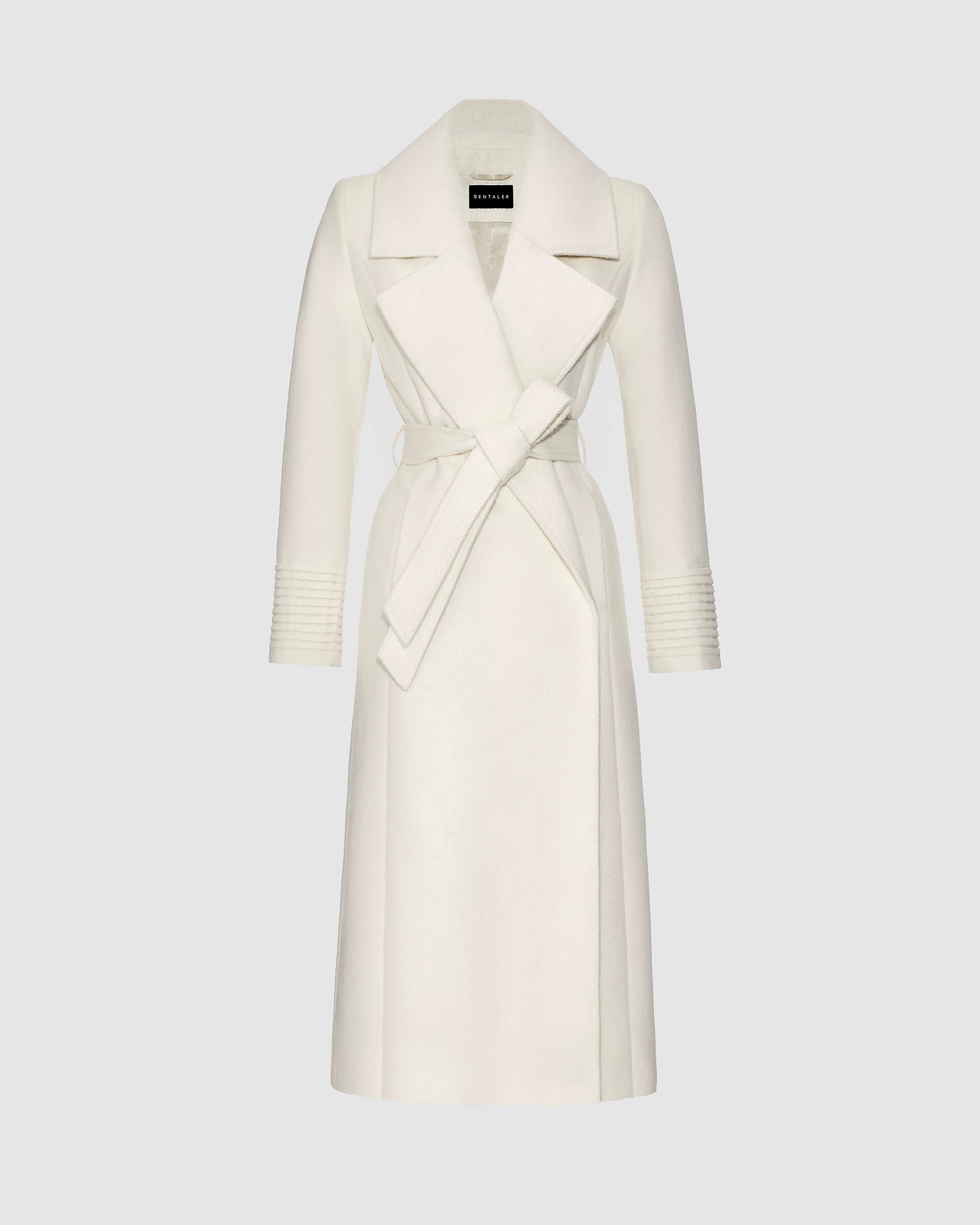 Alpaca Long Large Notched Wrap Ivory Coat | SENTALER