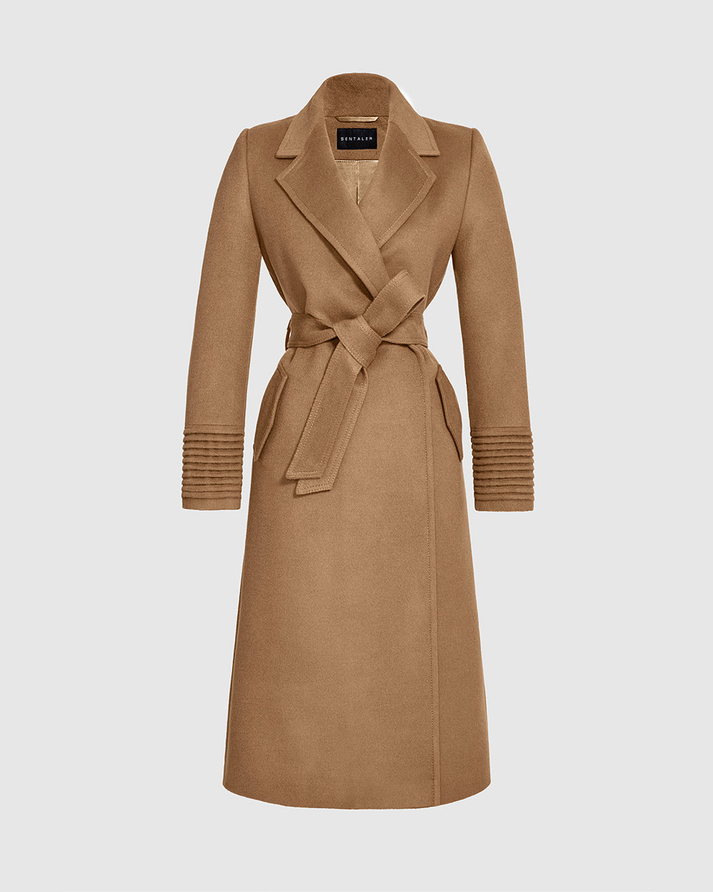 SENTALER Long Notched Collar Wrap Coat Dark Camel