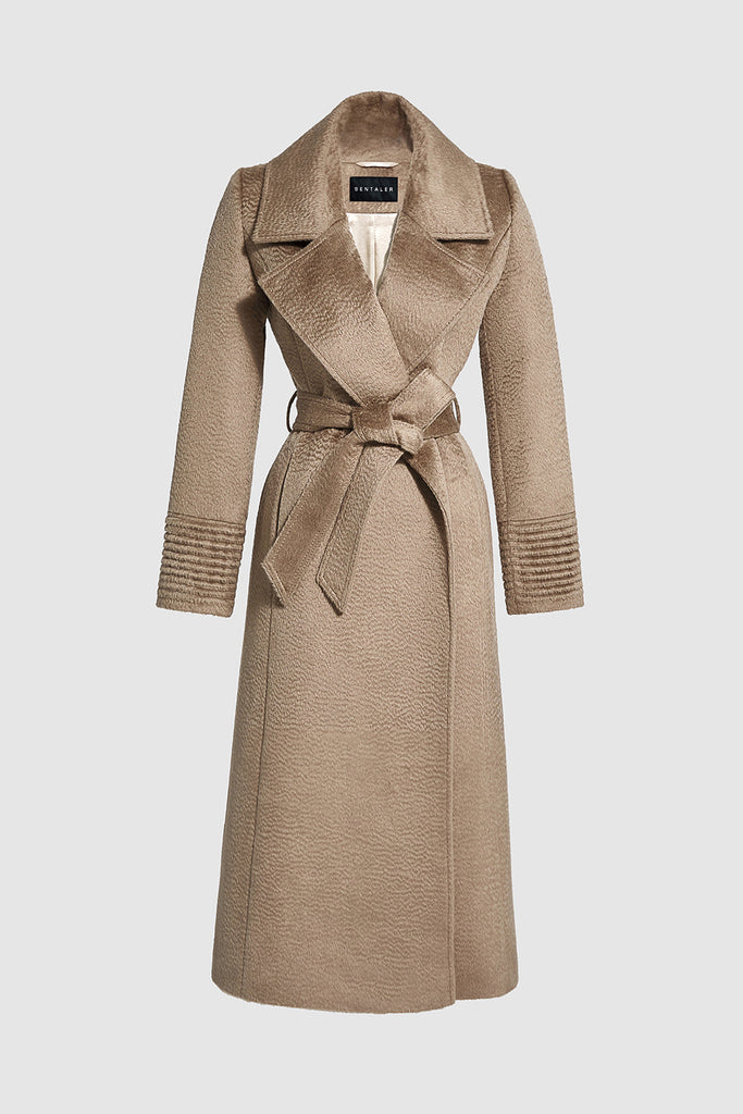 Suri Alpaca Long Notched Collar Wrap Hazelnut Coat | SENTALER