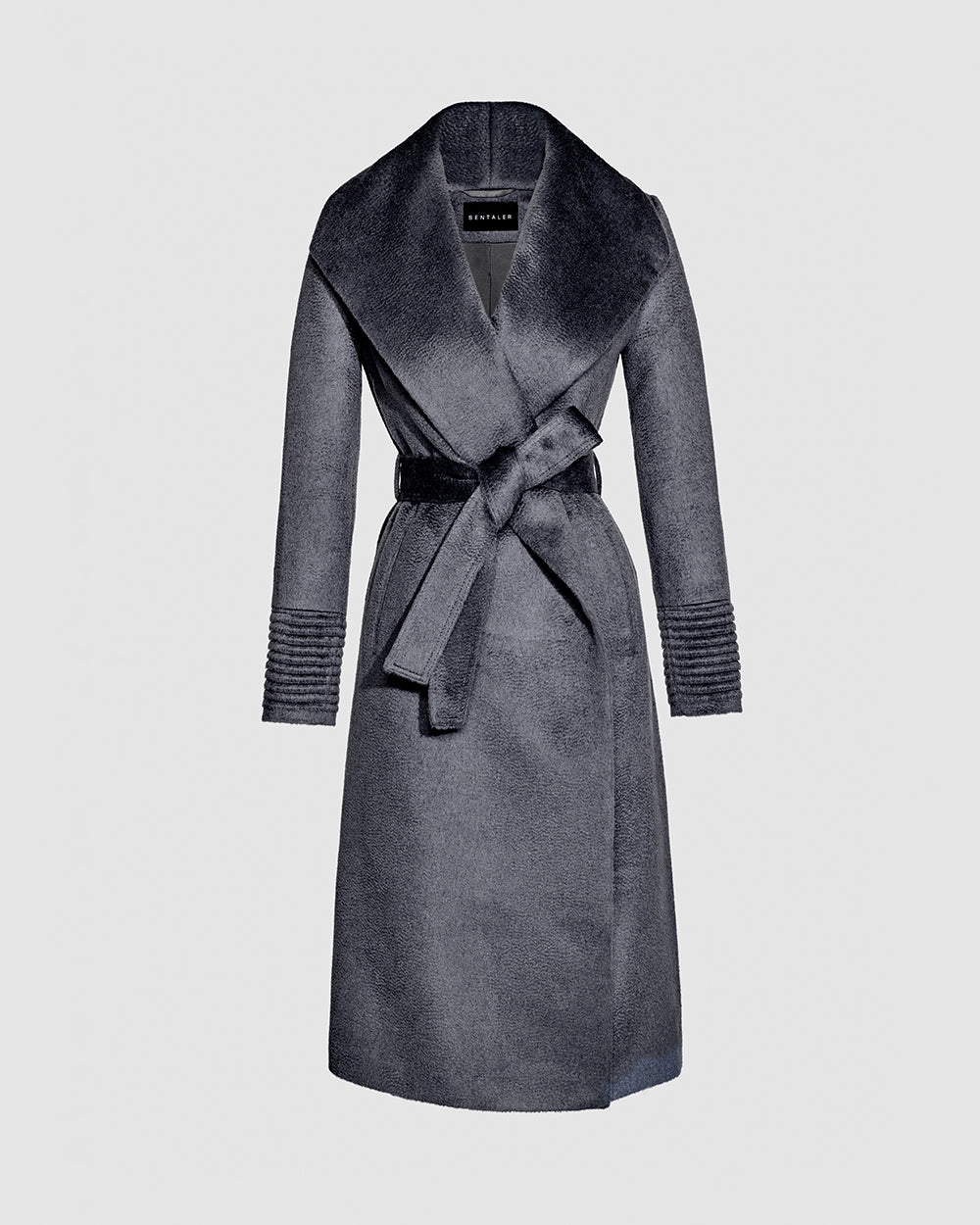 Suri Alpaca Long Shawl Collar Wrap Charcoal Coat | SENTALER