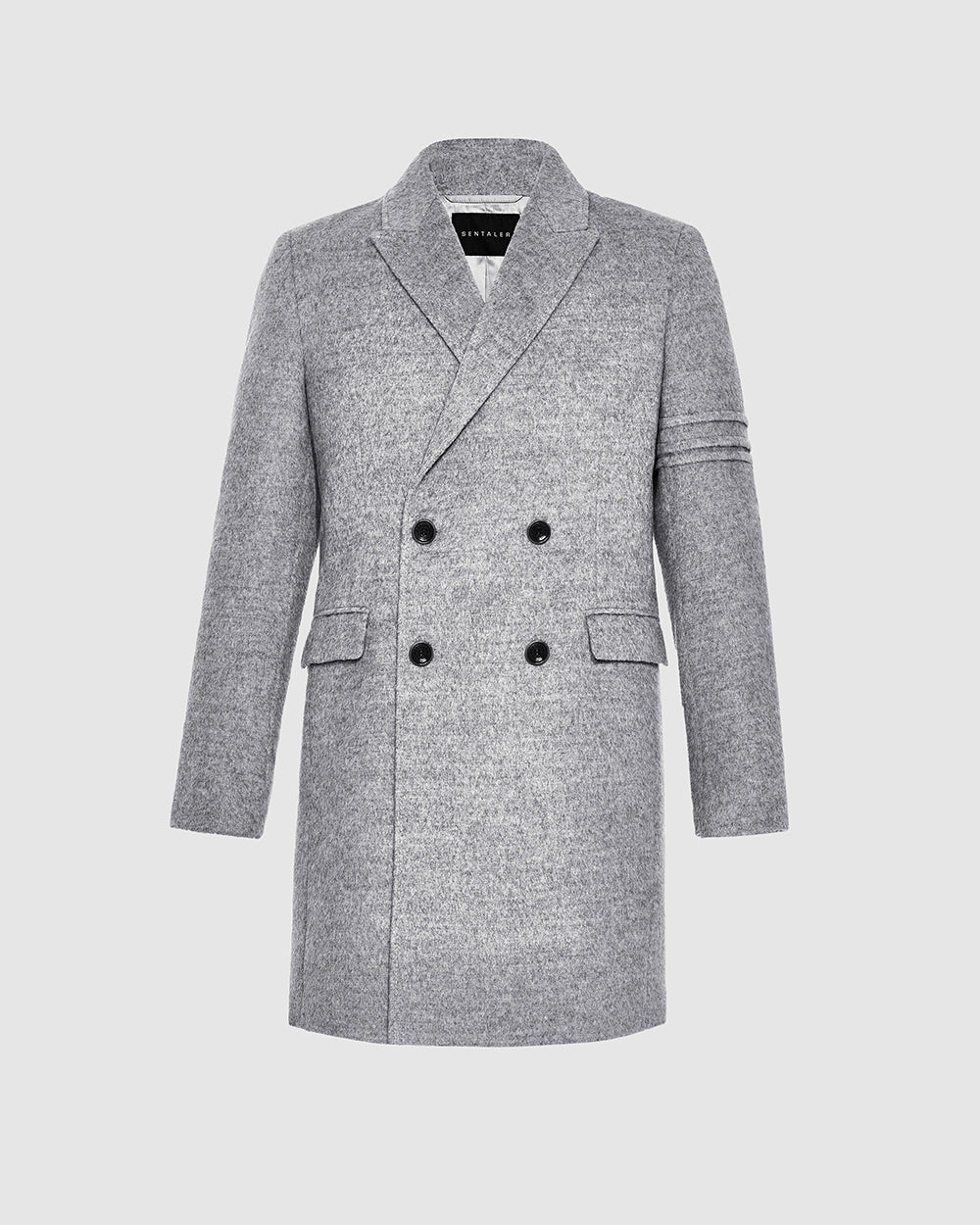 Baby Alpaca Double Breasted Shale Grey Overcoat | SENTALER