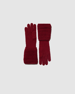 Sentaler women’s garnet red ribbed winter gloves made of Baby Alpaca fabric, displayed on a white background.