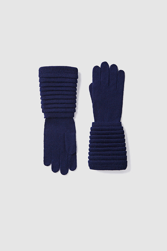 Sentaler Adult Ribbed Gloves crafted in Baby Alpaca and in Navy Blue. Seen as off figure.