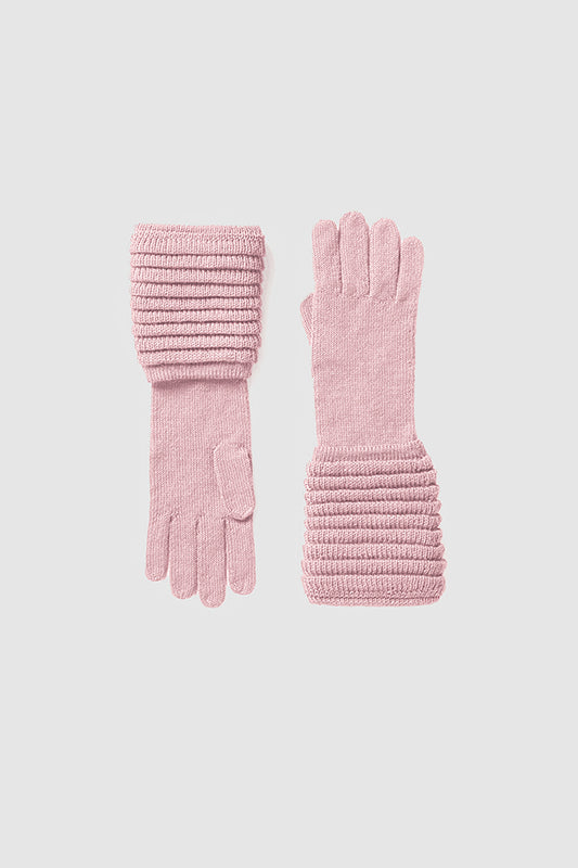 Sentaler Adult Ribbed Gloves featured in Baby Alpaca and available in Pink. Seen as off figure.
