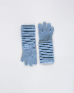 Sentaler women’s powder blue ribbed winter gloves made of Baby Alpaca fabric, displayed on a white background.