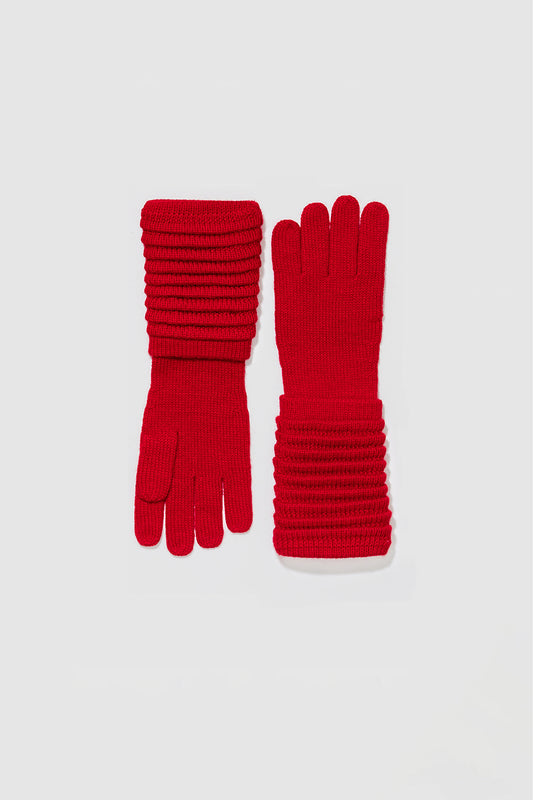 Sentaler Adult Ribbed Gloves featured in Baby Alpaca and available in Red. Seen as off figure.