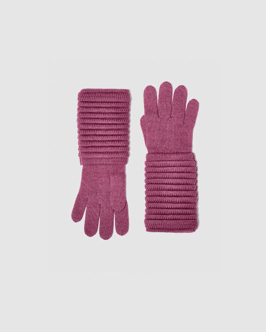 Sentaler women’s mauve pink ribbed winter gloves made of Baby Alpaca fabric, displayed on a white background.