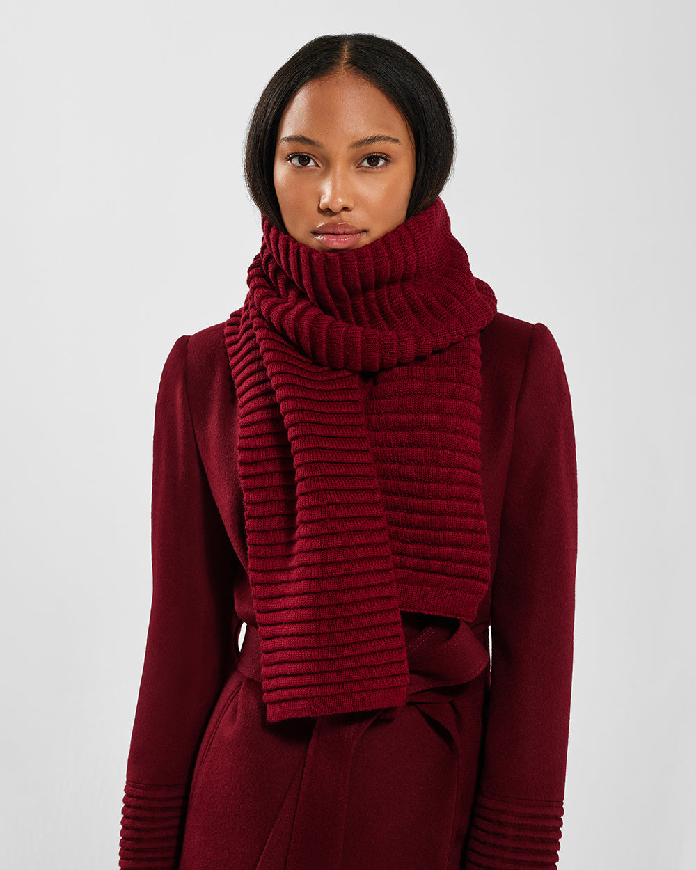 All Saints Stretchy Dark Red Merino Wool Garnet Knit selling Scarf NWT