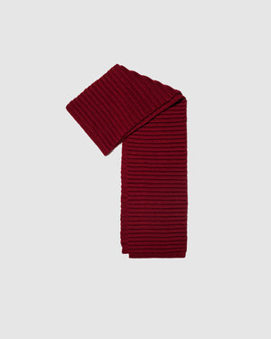 Sentaler women’s garnet red ribbed winter scarf made of Baby Alpaca fabric displayed on a white background.