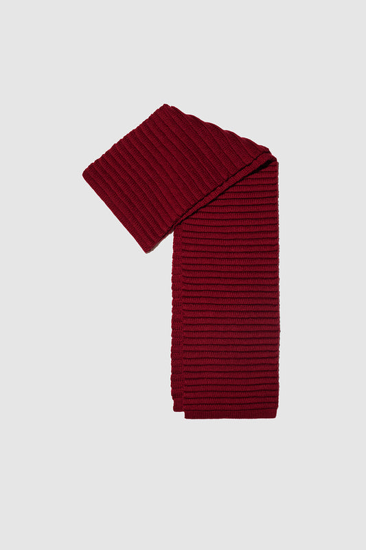 Sentaler Adult Ribbed Scarf featured in Baby Alpaca and available in Garnet Red. Seen as off figure folded.