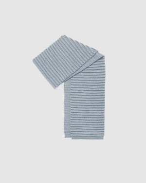 Sentaler women’s glacial blue ribbed winter scarf made of Baby Alpaca fabric, displayed on a white background.