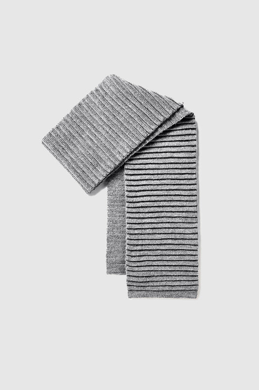 Sentaler Kids (6-14 Years) Ribbed Scarf featured in Baby Alpaca and available in Grey. Seen as off figure folded.