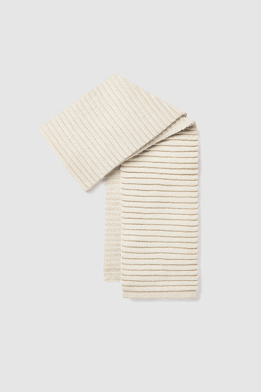 Sentaler Kids (6-14 Years) Ribbed Scarf featured in Baby Alpaca and available in Ivory White. Seen as off figure folded.
