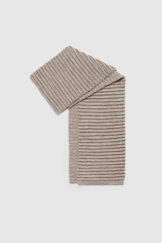 Sentaler Adult Ribbed Scarf featured in Baby Alpaca and available in Light Taupe Neutral. Seen as off figure folded.
