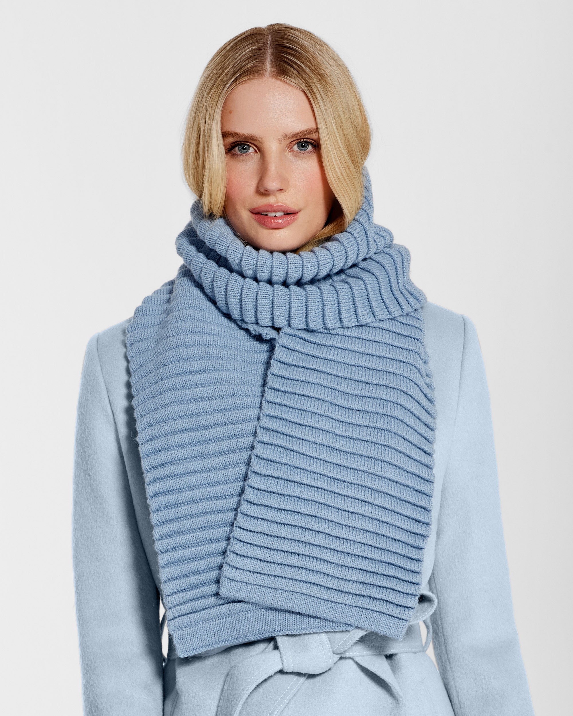 Adult Ribbed Powder Blue Scarf | SENTALER