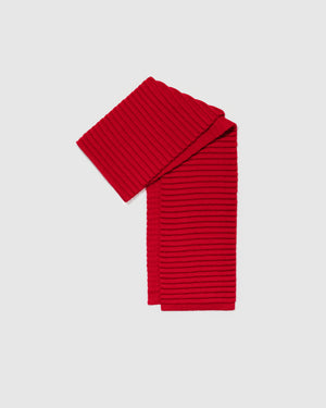 Sentaler kids (6-14 years) ribbed red winter scarf made of Baby Alpaca fabric, displayed on a white background.