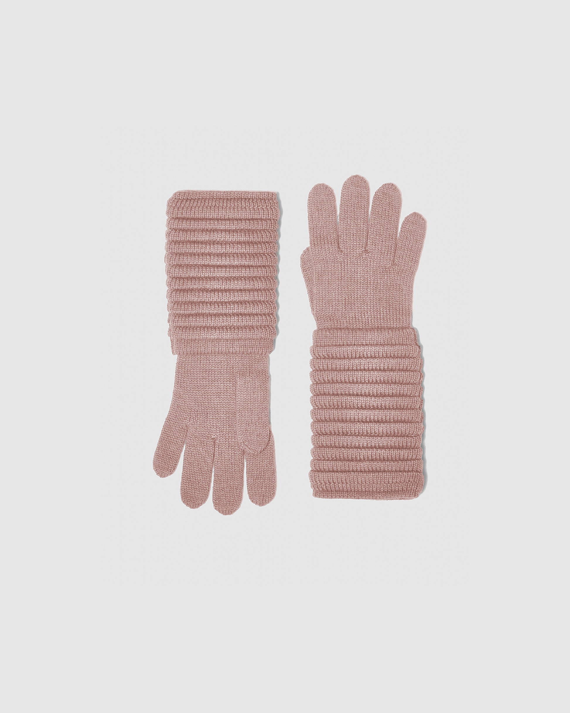 Sentaler women’s blush pink ribbed winter gloves made of Baby Alpaca fabric, displayed on a white background.