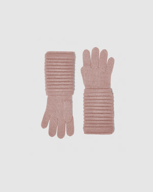 Sentaler women’s blush pink ribbed winter gloves made of Baby Alpaca fabric, displayed on a white background.