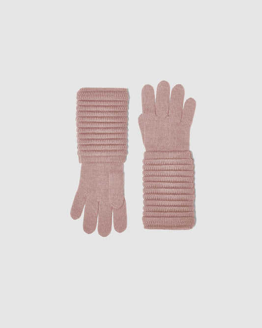 Sentaler women’s blush pink ribbed winter gloves made of Baby Alpaca fabric, displayed on a white background.