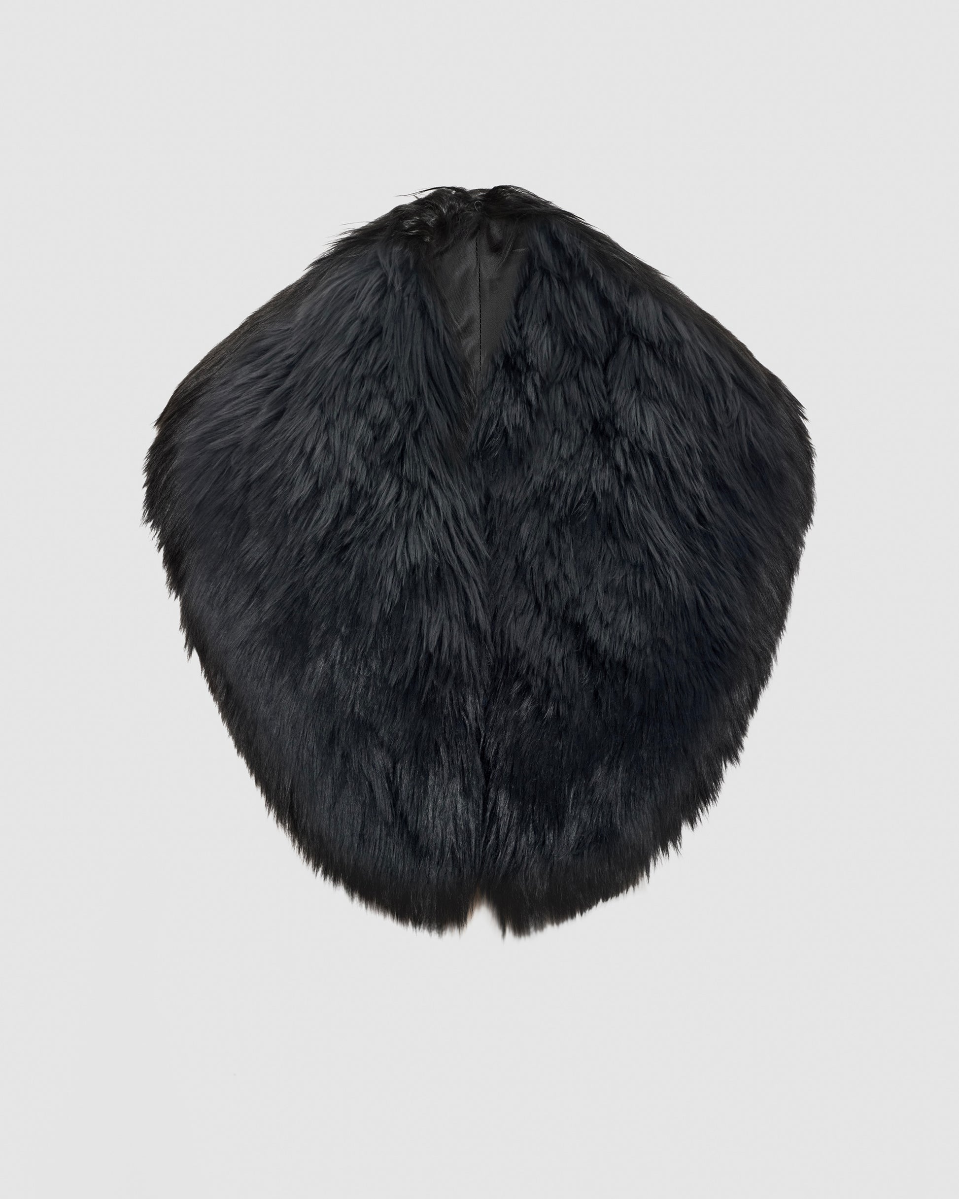 SENTALER Women's Alpaca Shearling Shawl Collar in Black — off-figure, front view.