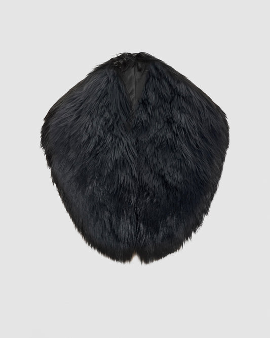 SENTALER Women's Alpaca Shearling Shawl Collar in Black — off-figure, front view.