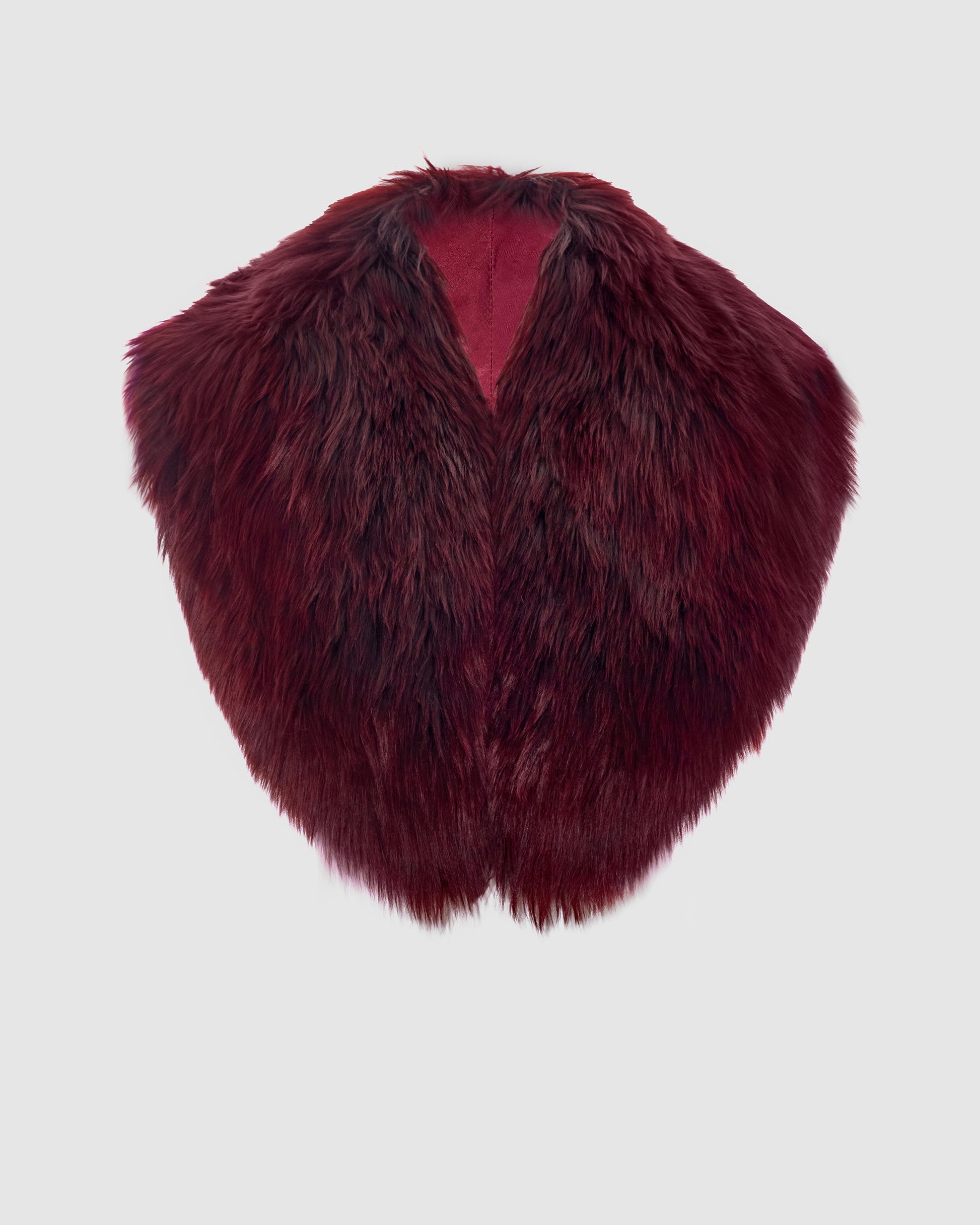 Sentaler cherry lacquer alpaca shearling shawl collar for coats and blazers, displayed on a white background.