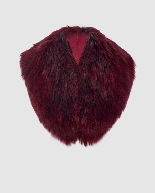 Sentaler cherry lacquer alpaca shearling shawl collar for coats and blazers, displayed on a white background.