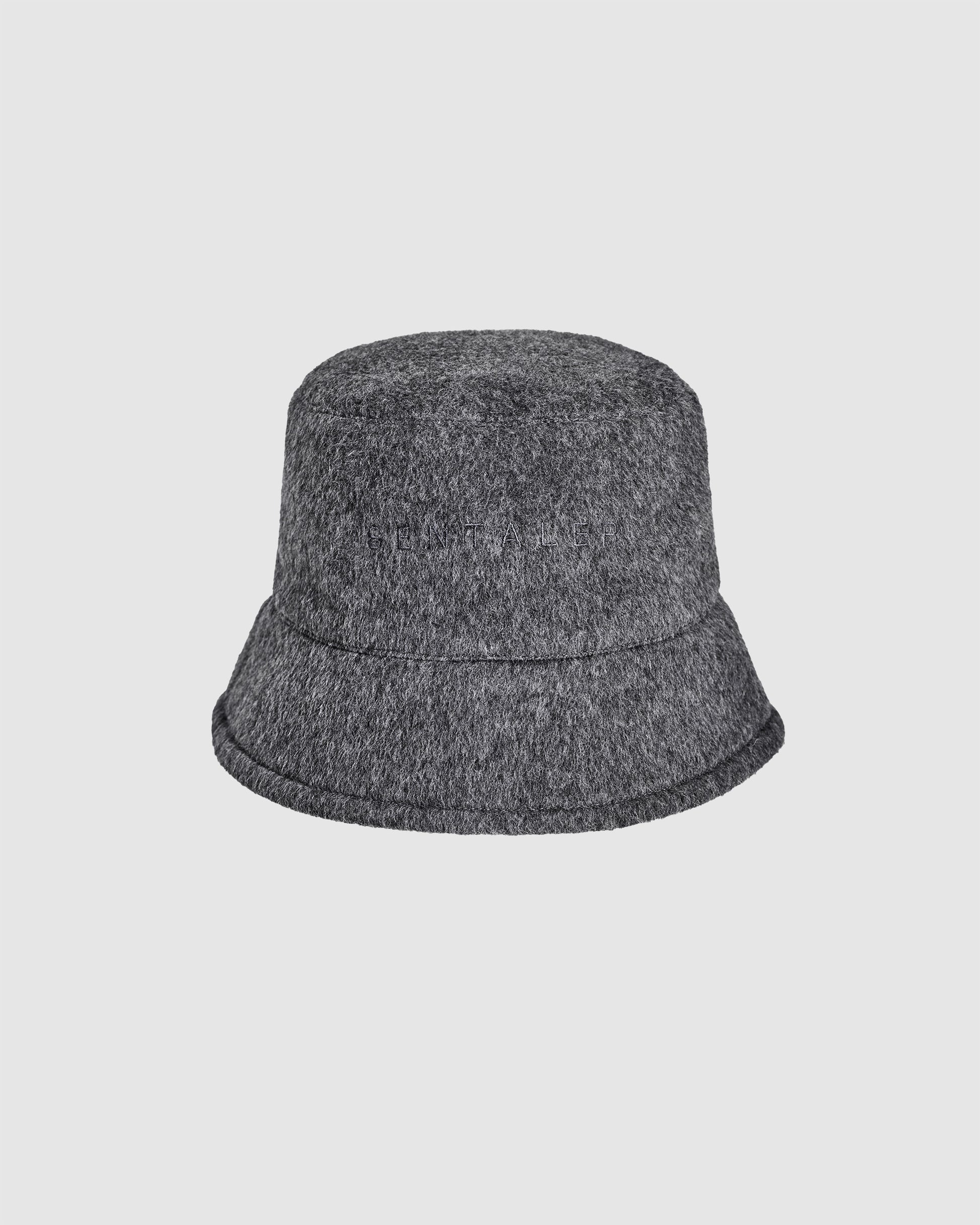 Sentaler Baby Alpaca Bucket Grey Mélange Hat in Bouclé Alpaca wool, displayed on a white background.