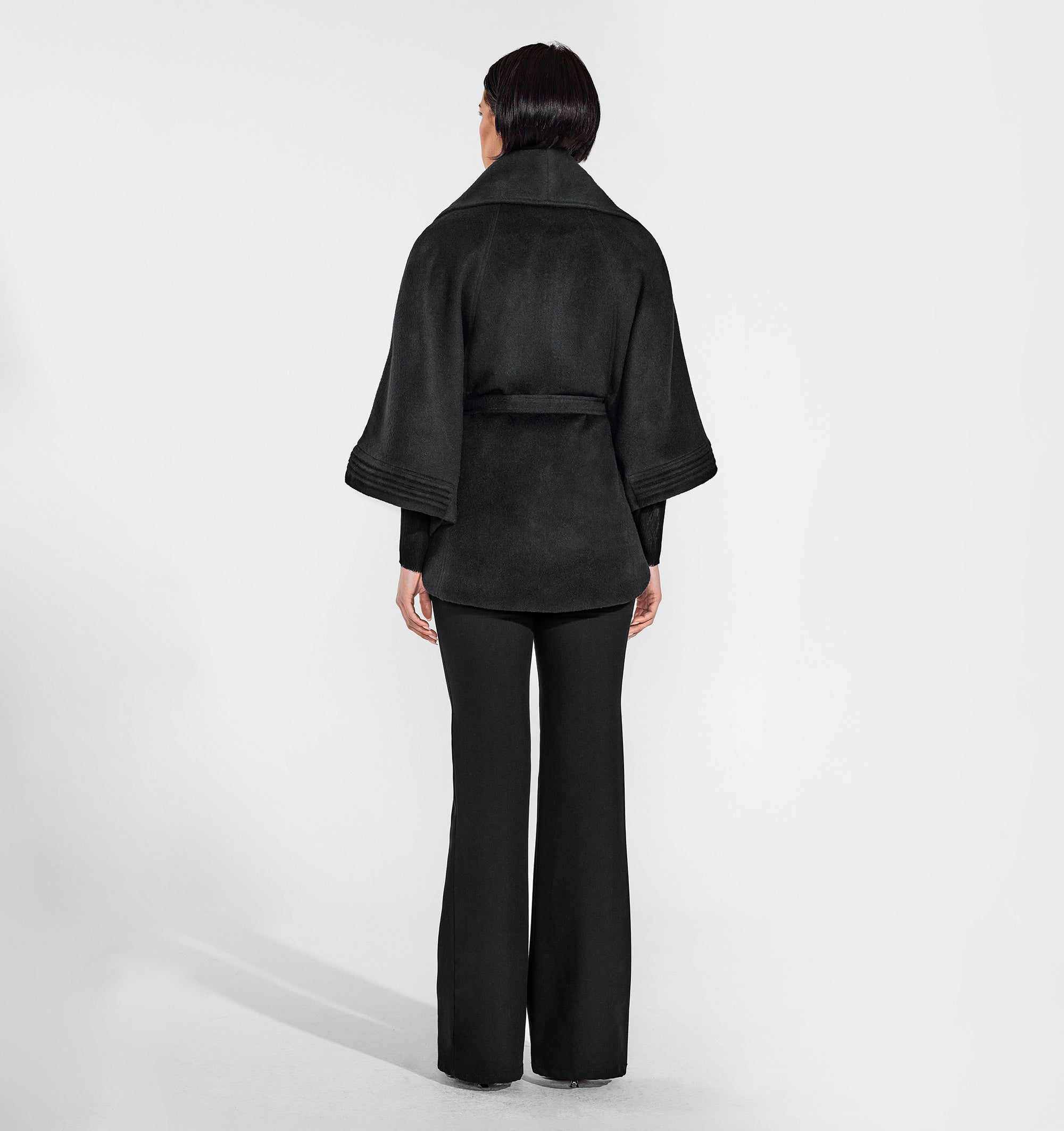 Black Cape with Shawl Collar and Belt | SENTALER