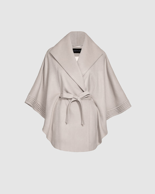 Sentaler bleeker beige cape made of baby alpaca wool with a shawl collar, belted.