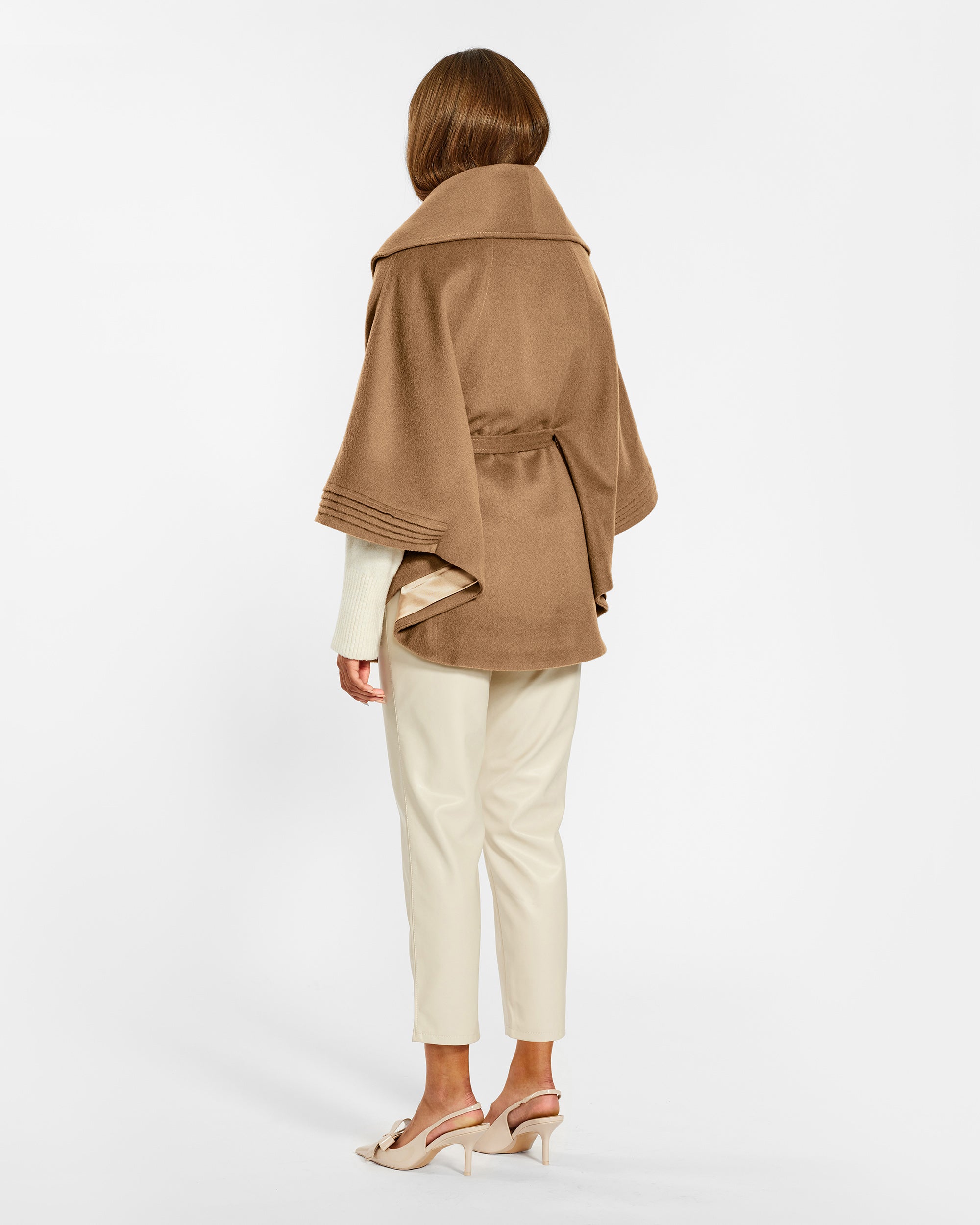 Dark Camel Cape with Shawl Collar and Belt | SENTALER