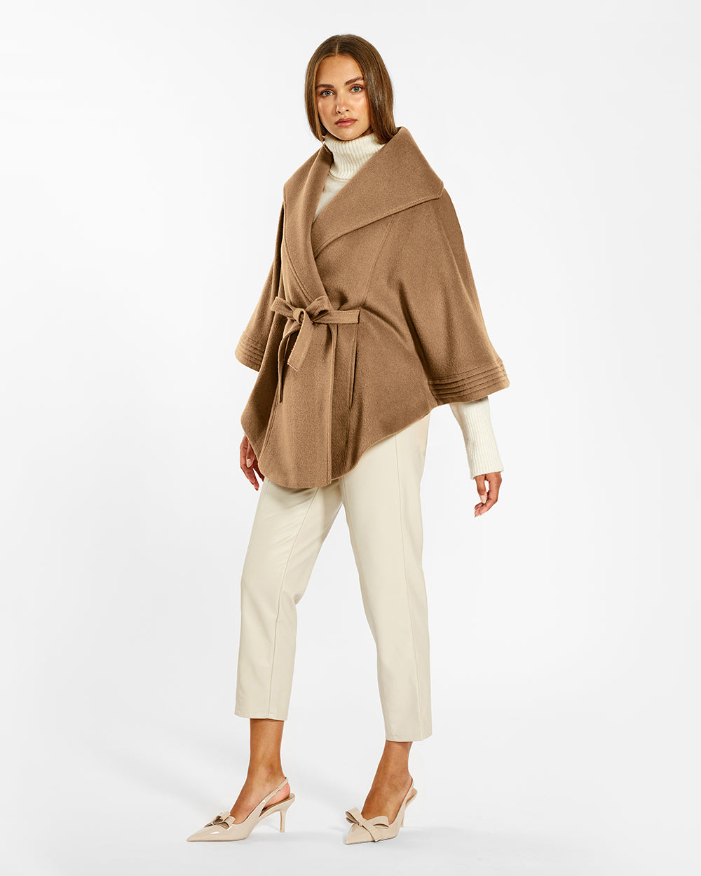 Dark Camel Cape with Shawl Collar and Belt | SENTALER