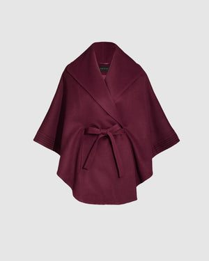 Sentaler cherry lacquer cape made of baby alpaca wool with a shawl collar, belted.