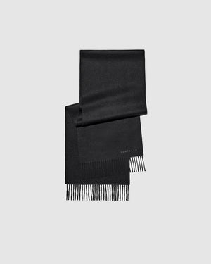 Sentaler Black Baby Alpaca Classic Scarf in Alpaca yarn displayed on a white background. 