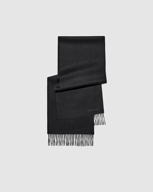 Sentaler Black Baby Alpaca Classic Scarf in Alpaca yarn displayed on a white background. 