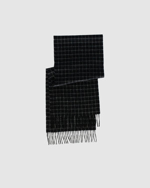 Sentaler Black Check Baby Alpaca Classic Scarf in Alpaca yarn displayed on a white background. 