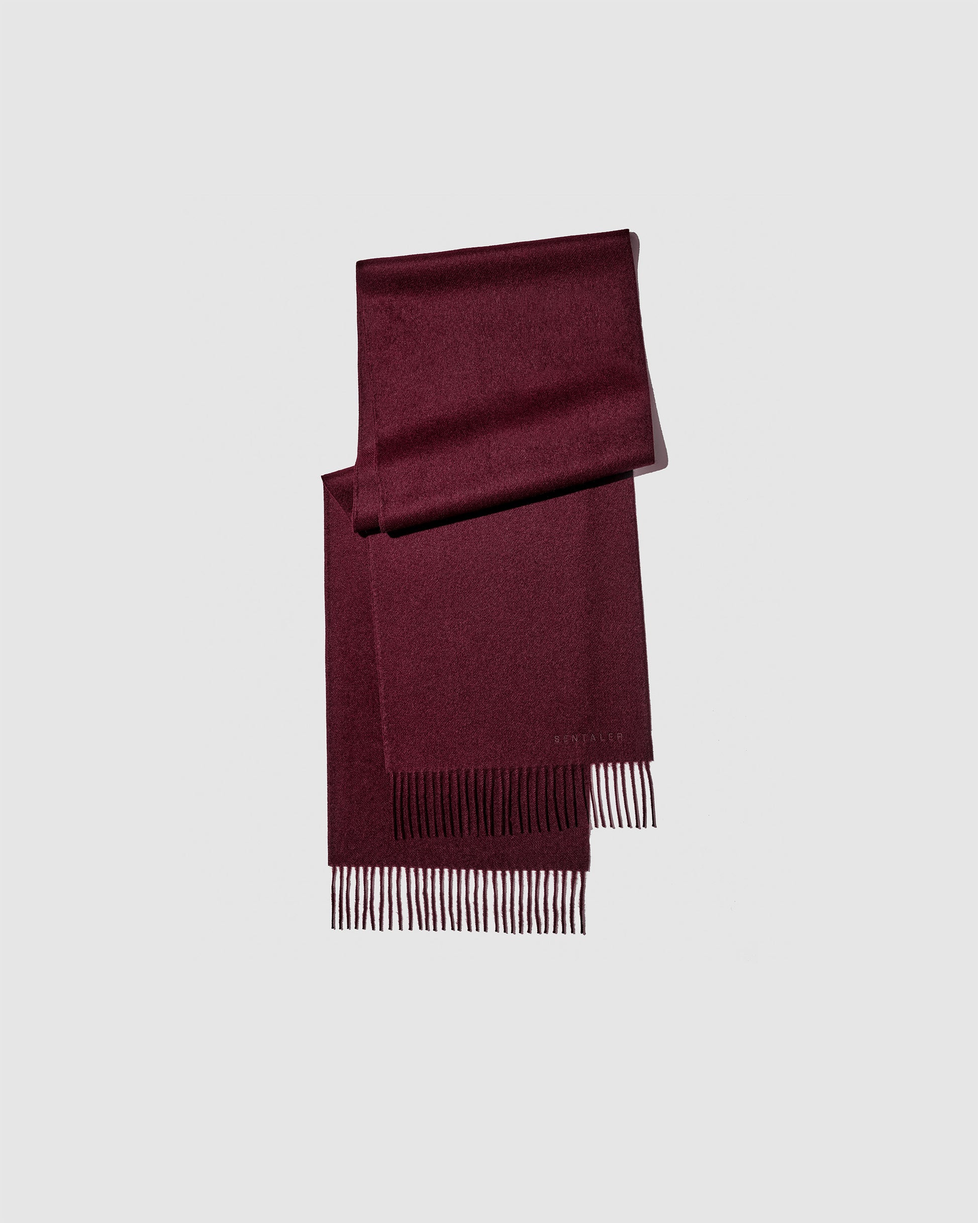 Sentaler Cherry Lacquer Baby Alpaca Classic Scarf in Alpaca yarn displayed on a white background. 