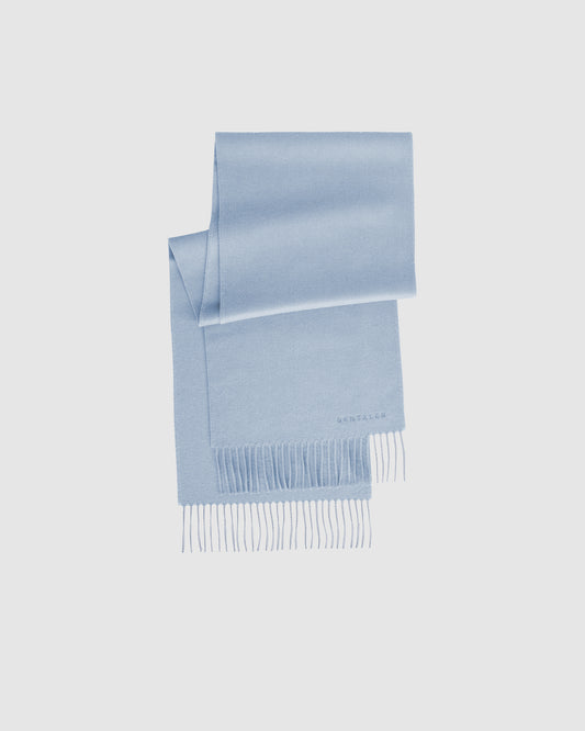 Sentaler Powder Blue Baby Alpaca Classic Scarf in Alpaca yarn displayed on a white background. 