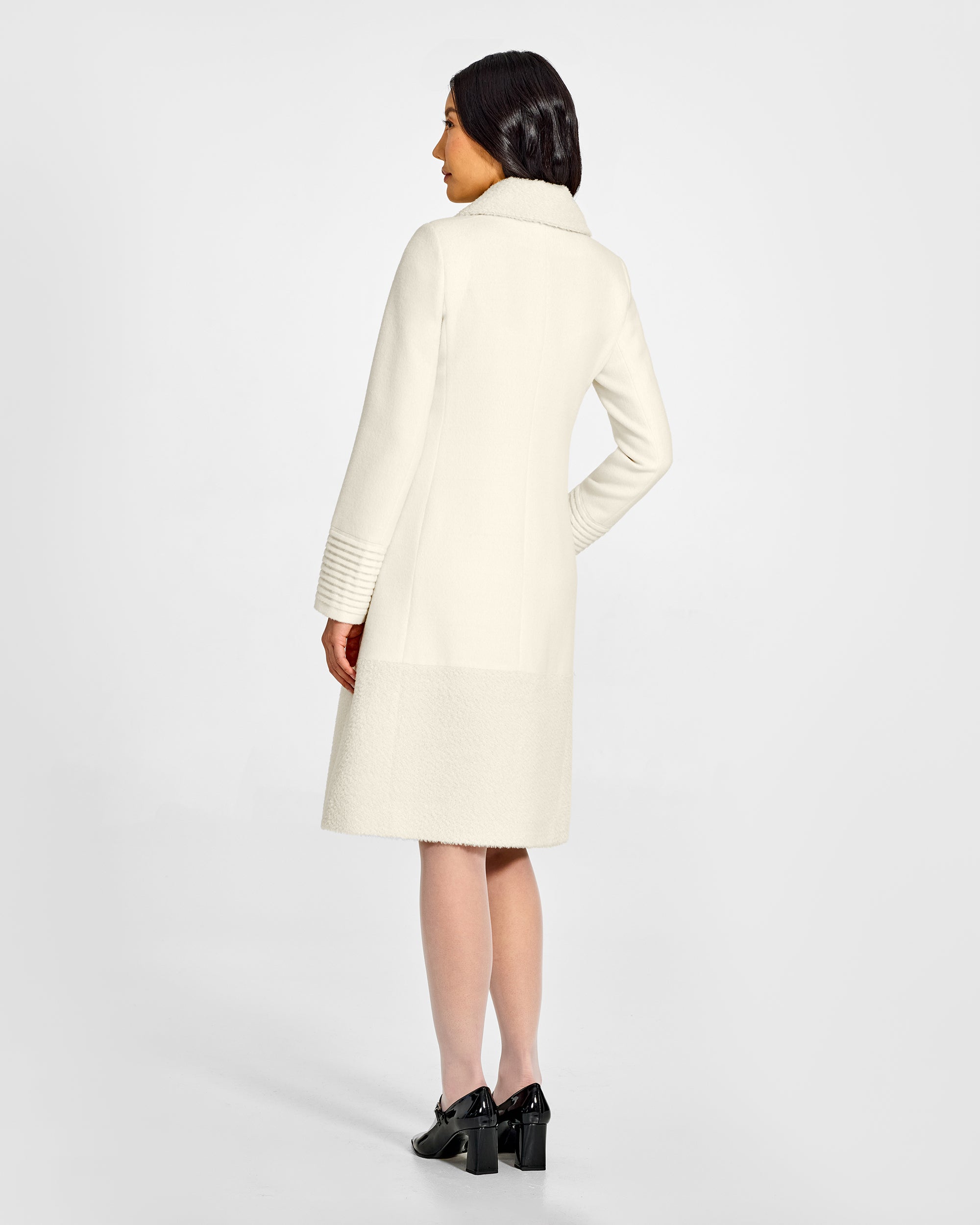 Empire Waist A-line Coat with Bouclé Trim - Ivory – SENTALER