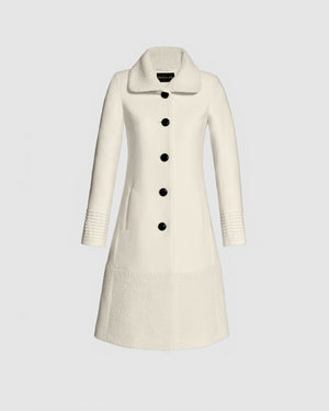 Baby Alpaca Empire Waist A-line Coat with Bouclé Alpaca Collar and Trim