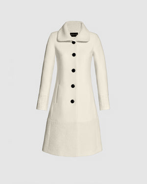 Baby Alpaca Empire Waist A-line Coat with Bouclé Alpaca Collar and Trim