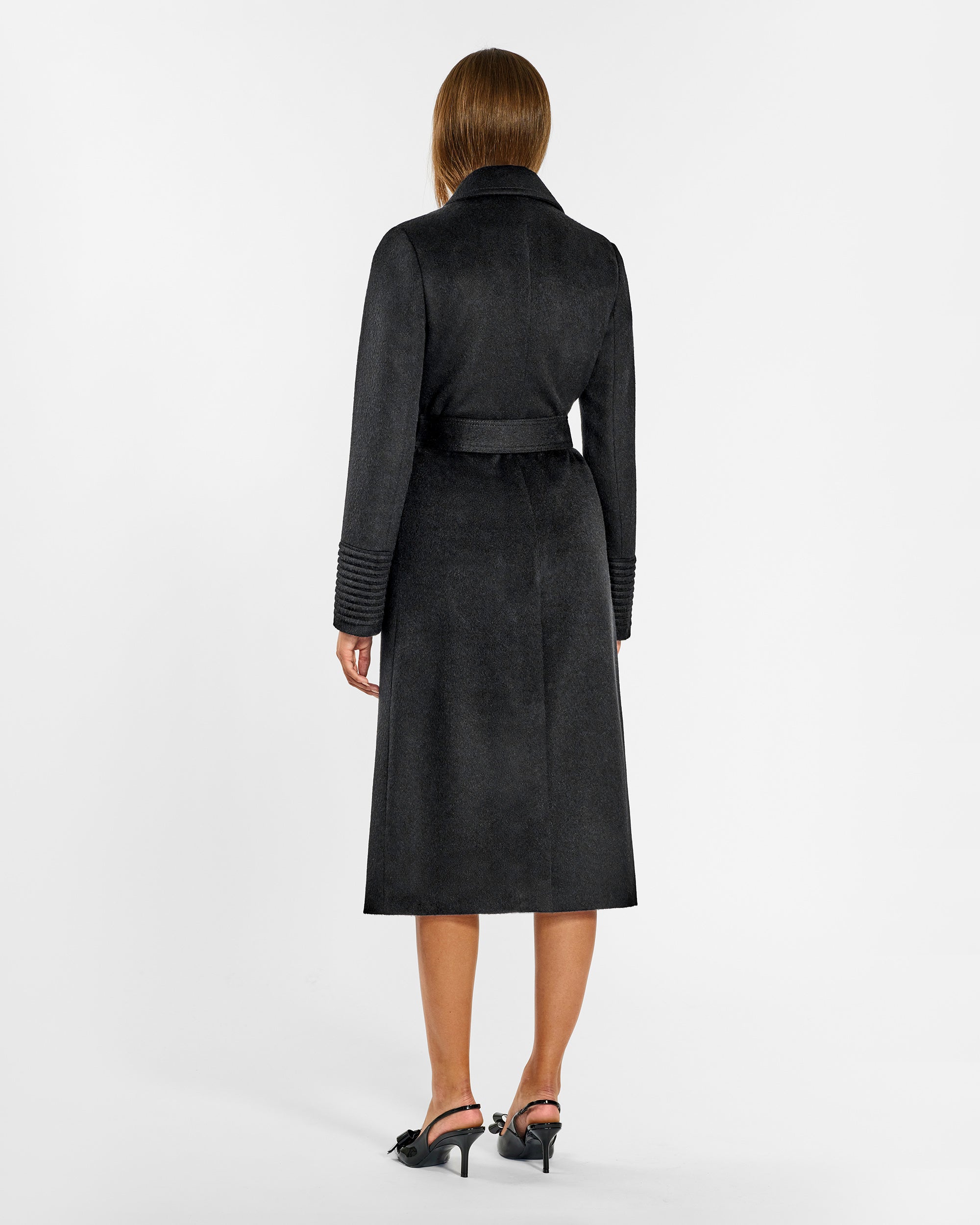 Long Notched Collar Wrap Black Coat | SENTALER