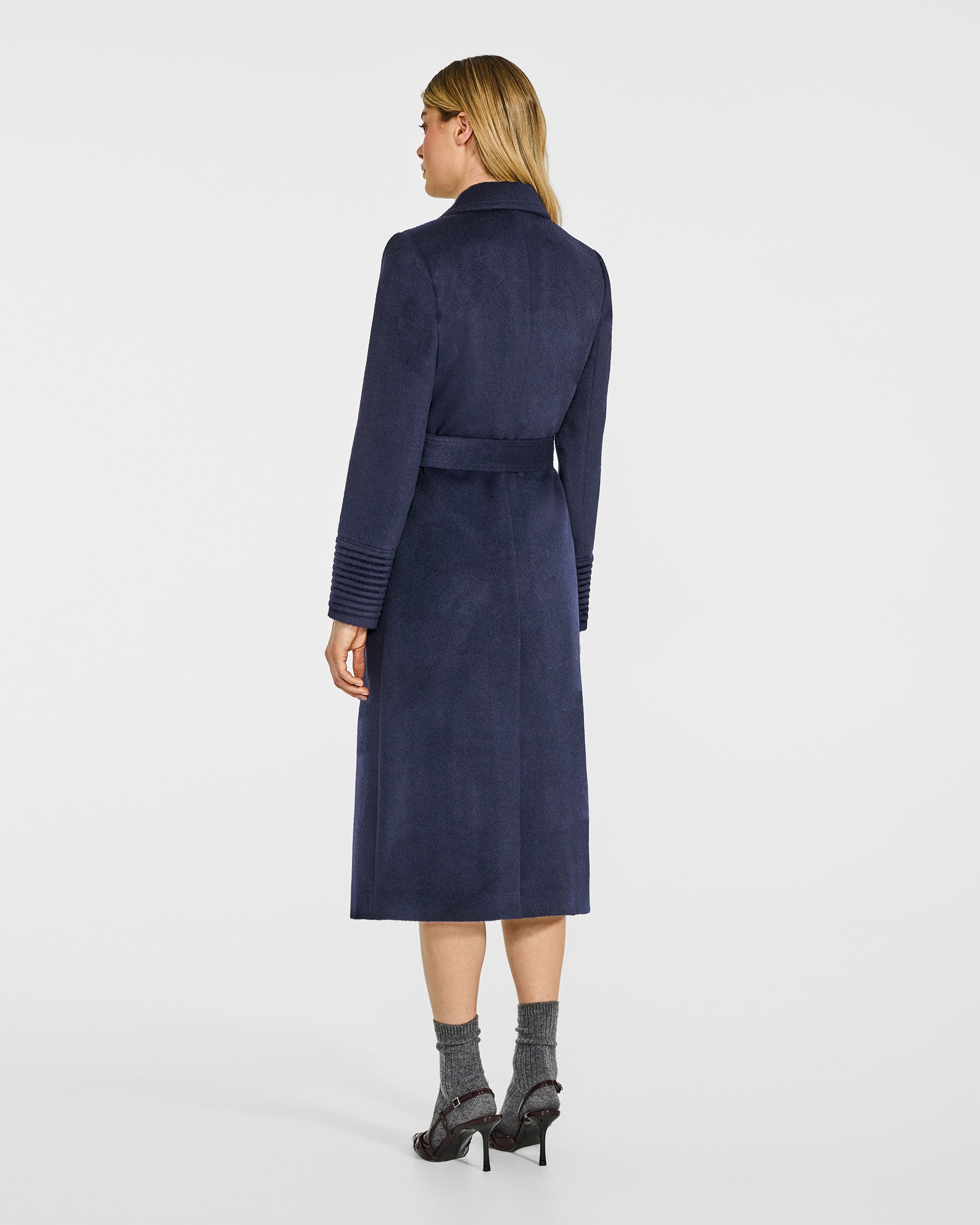Long Notched Collar Wrap Deep Navy Coat | SENTALER
