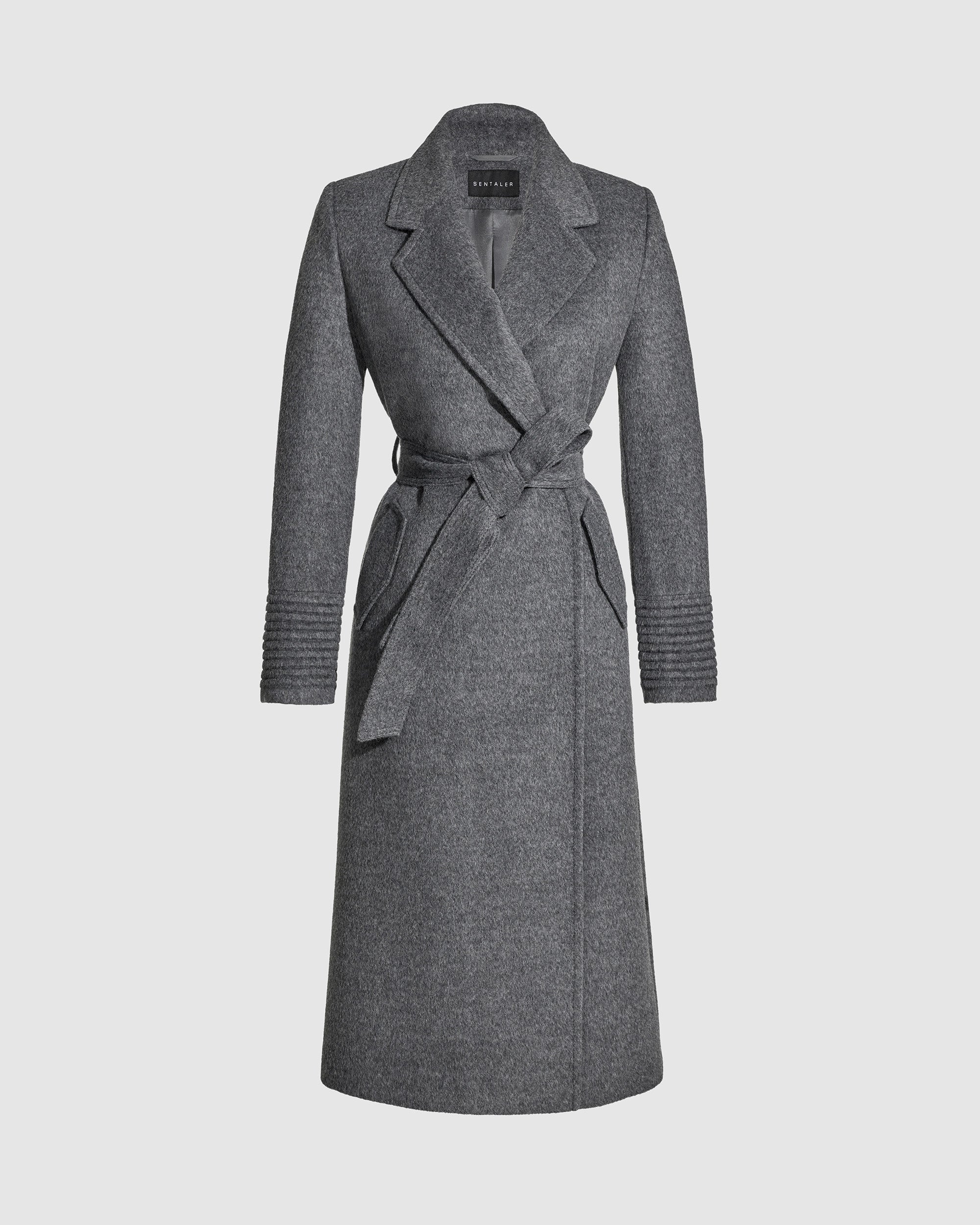 Long Notched Collar Wrap Coat - Grey – SENTALER