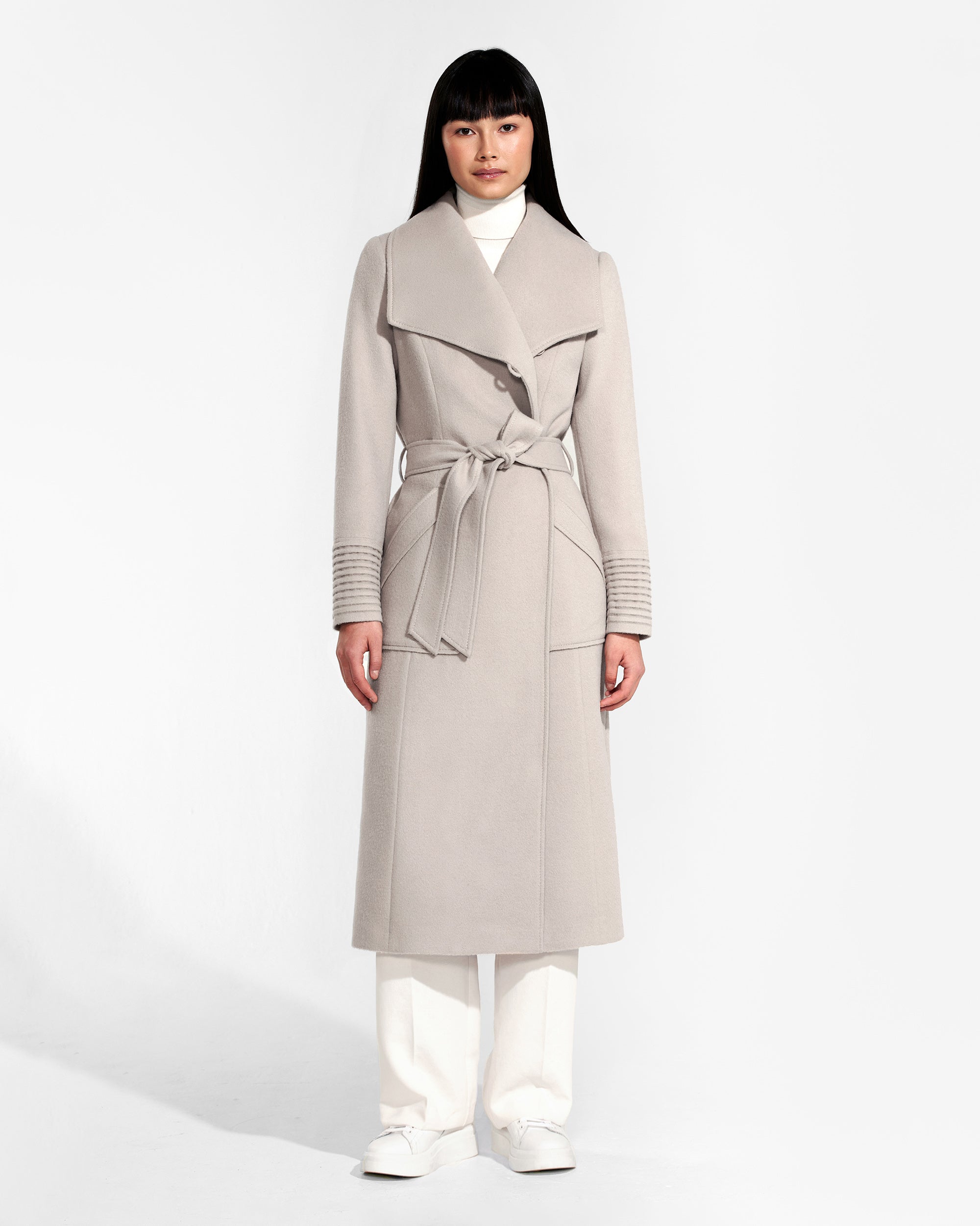 Long Wide Collar Wrap Bleeker Beige Coat | SENTALER