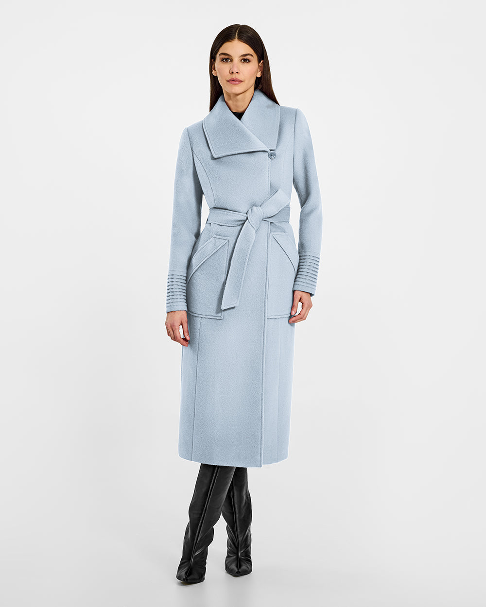 Light blue wrap coat best sale