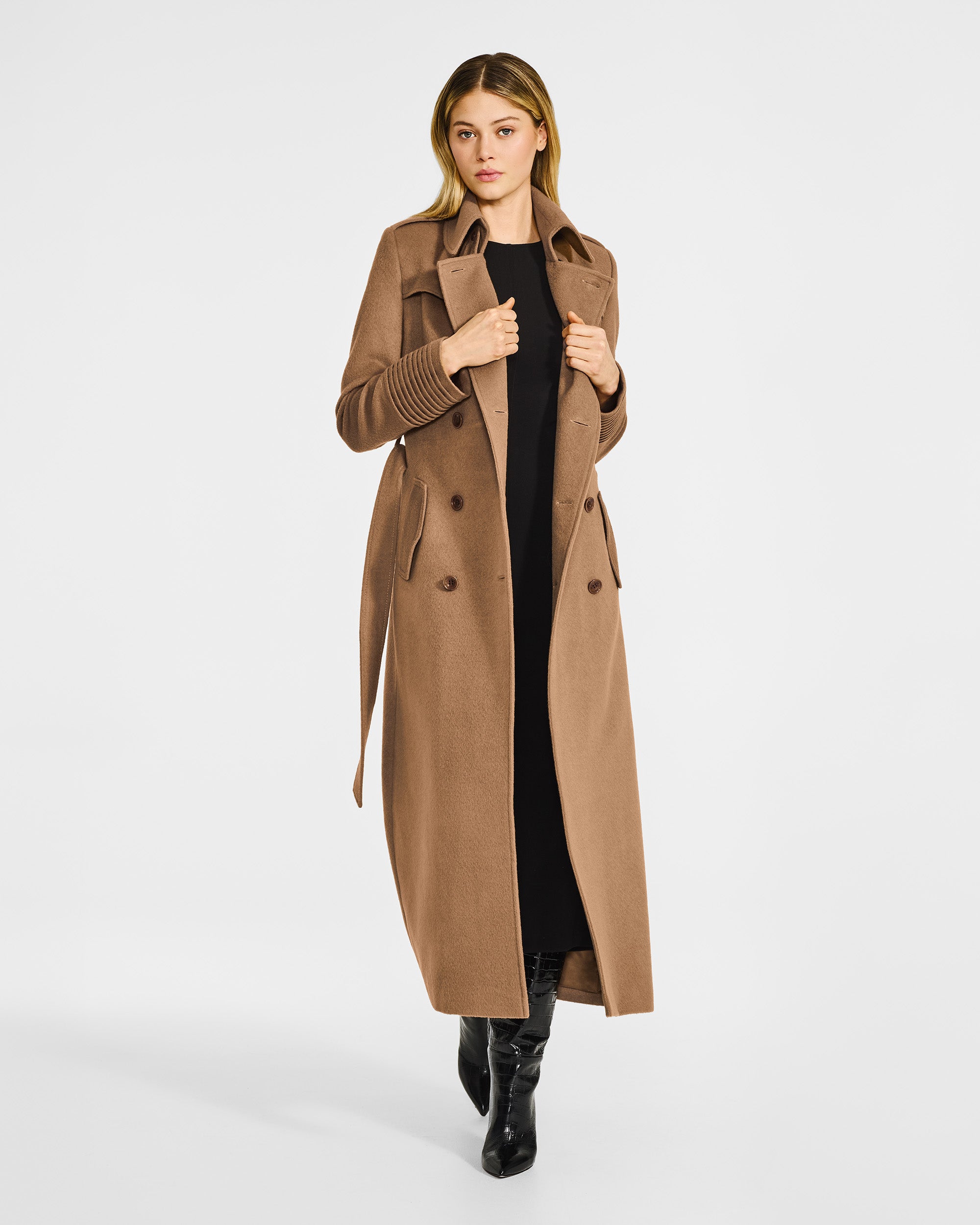 Baby Alpaca Maxi Trench Dark Camel Coat | SENTALER