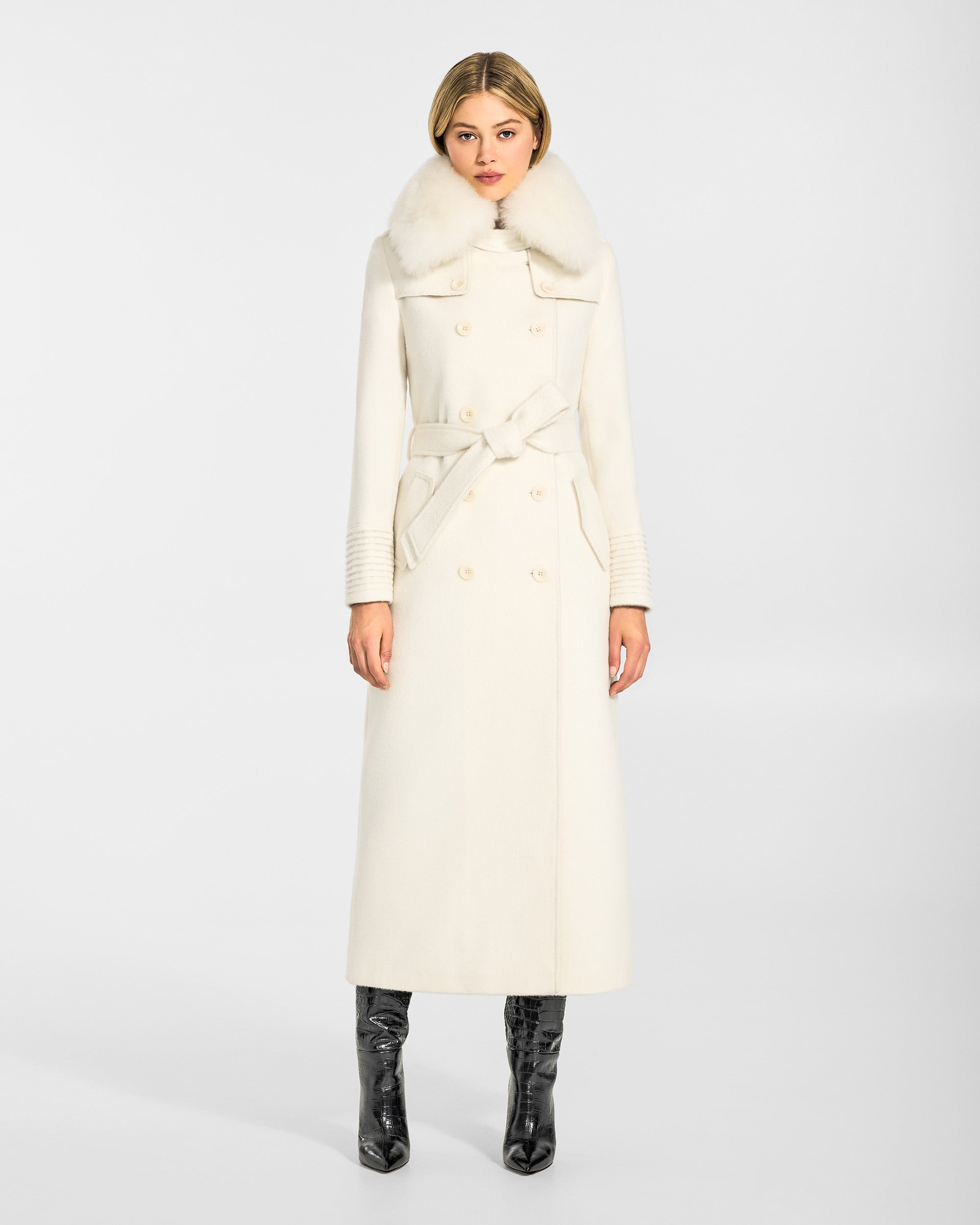 Maxi Trench Coat with Shearling Collar - Ivory – SENTALER