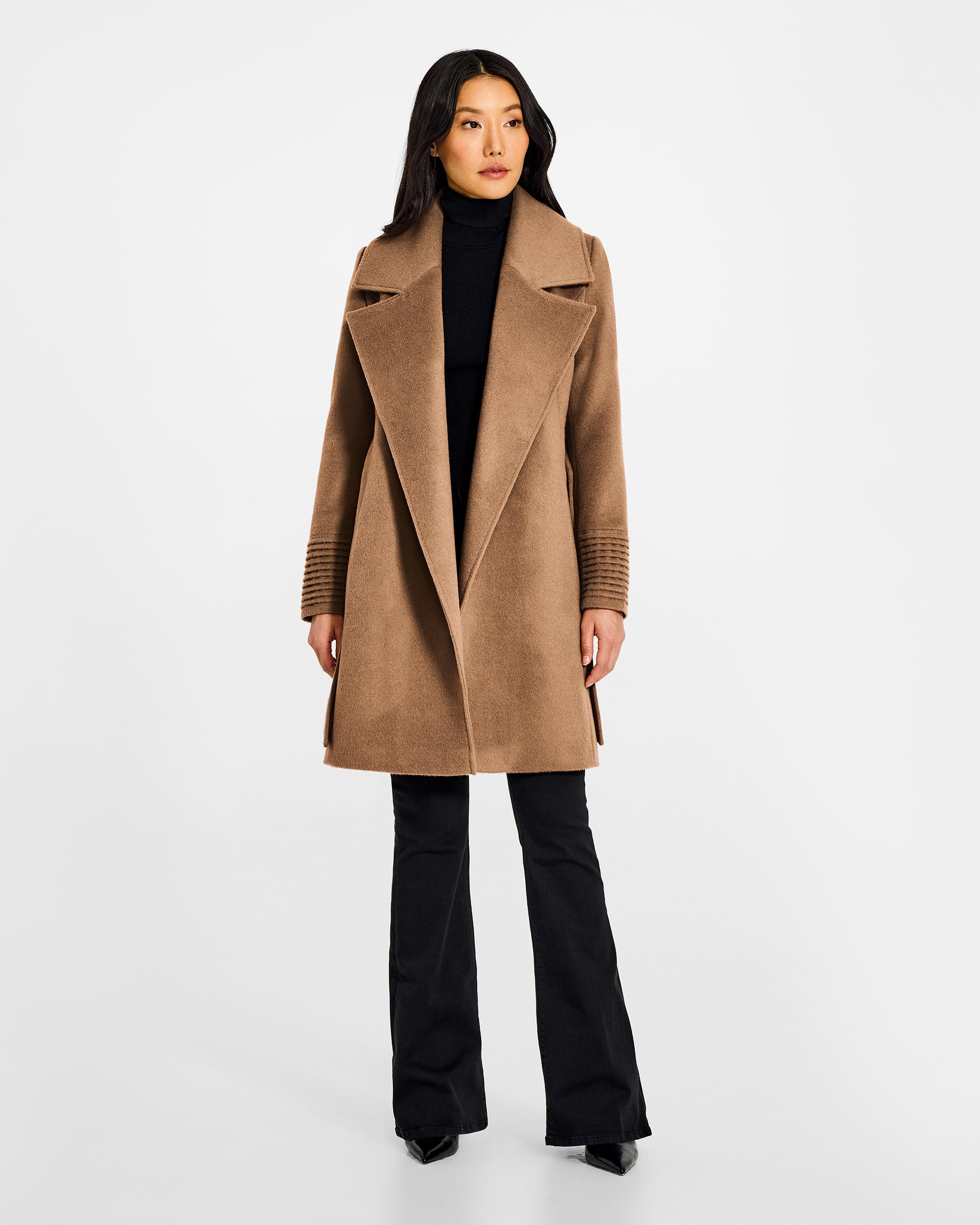 Large Notched Collar Wrap Dark Camel Coat | SENTALER